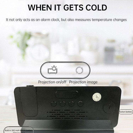 Silent Rotating LED Projection Alarm Clock with Digital Thermometer and Customizable Display..