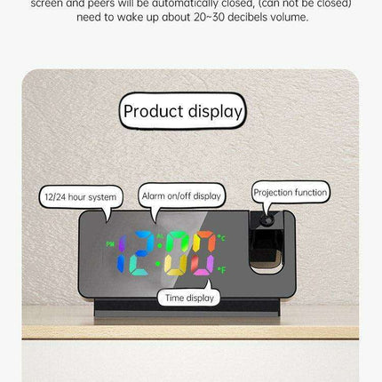 Silent Rotating LED Projection Alarm Clock with Digital Thermometer and Customizable Display..