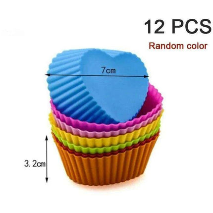 Silicone Baking Molds Collection - 6/12 Pack Non-Stick Round & Heart Shapes for Creative Dessert Making - Très Elite
