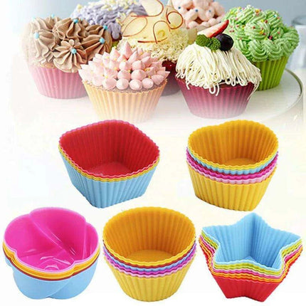 Silicone Baking Molds Collection - 6/12 Pack Non-Stick Round & Heart Shapes for Creative Dessert Making - Très Elite