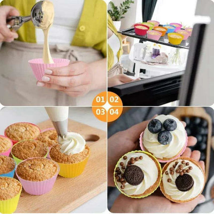 Silicone Baking Molds Collection - 6/12 Pack Non-Stick Round & Heart Shapes for Creative Dessert Making - Très Elite