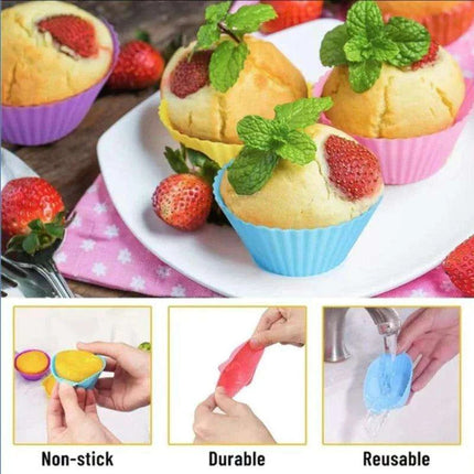 Silicone Baking Molds Collection - 6/12 Pack Non-Stick Round & Heart Shapes for Creative Dessert Making - Très Elite
