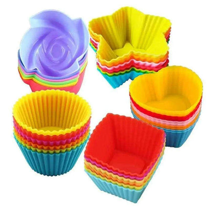 Silicone Baking Molds Collection - 6/12 Pack Non-Stick Round & Heart Shapes for Creative Dessert Making - Très Elite