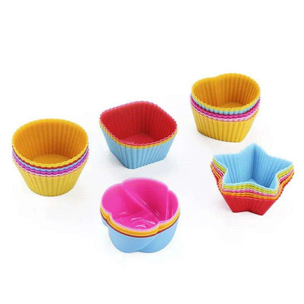Silicone Baking Molds Collection - 6/12 Pack Non-Stick Round & Heart Shapes for Creative Dessert Making - Très Elite