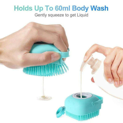 Silicone Pet Grooming Brush with Shampoo Dispenser - 2.7oz Capacity for Easy Bathing - Très Elite