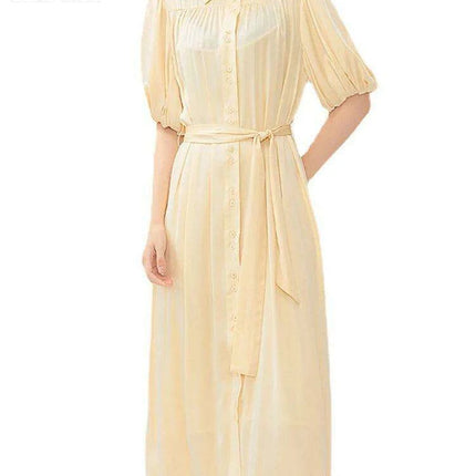 Silk Serenity Lace-Up Waist Dress - Women's Chic Solid Ensemble Exuding Feminine Charm - Très Elite