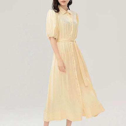 Silk Serenity Lace-Up Waist Dress - Women's Chic Solid Ensemble Exuding Feminine Charm - Très Elite