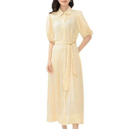 Silk Serenity Lace-Up Waist Dress - Women's Chic Solid Ensemble Exuding Feminine Charm - Très Elite