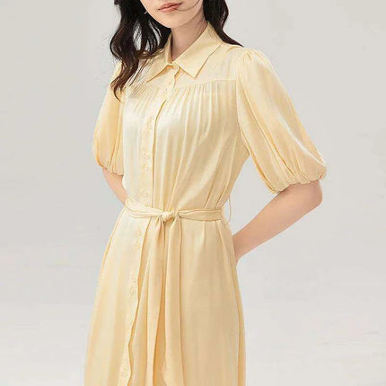 Silk Serenity Lace-Up Waist Dress - Women's Chic Solid Ensemble Exuding Feminine Charm - Très Elite