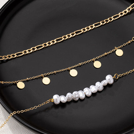 Simple and elegant irregular imitation pearl metal disc women's necklace set - Très Elite