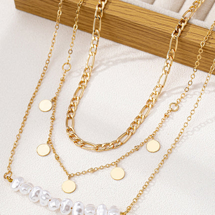 Simple and elegant irregular imitation pearl metal disc women's necklace set - Très Elite
