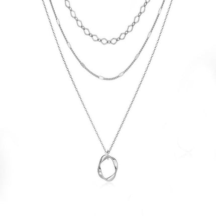 Simple twisted circle pendant fashionable women's three-layer necklace - Très Elite