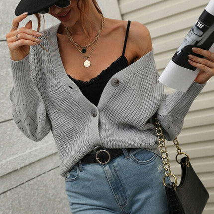 Single Breasted Solid Knit Cardigan Oversized Sweater