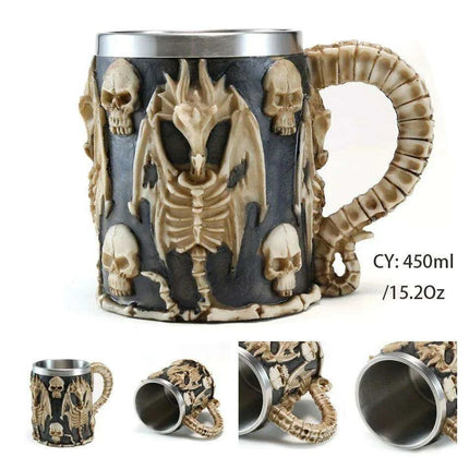 Skull Viking Pirate Tankard: Resin Steel Drinking Vessel & Decor Accent - Très Elite