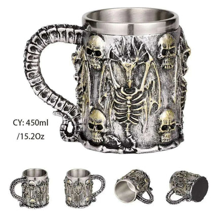 Skull Viking Pirate Tankard: Resin Steel Drinking Vessel & Decor Accent - Très Elite
