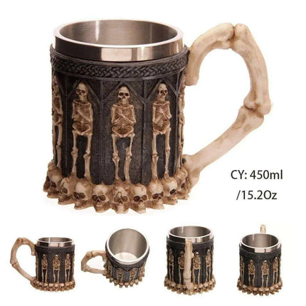 Skull Viking Pirate Tankard: Resin Steel Drinking Vessel & Decor Accent - Très Elite