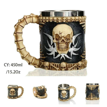 Skull Viking Pirate Tankard: Resin Steel Drinking Vessel & Decor Accent - Très Elite
