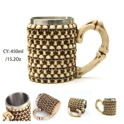 Skull Viking Pirate Tankard: Resin Steel Drinking Vessel & Decor Accent - Très Elite