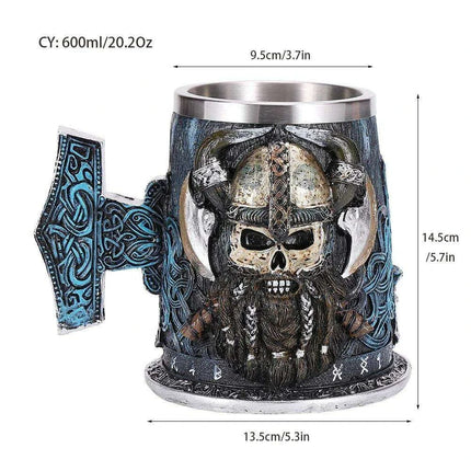 Skull Viking Pirate Tankard: Resin Steel Drinking Vessel & Decor Accent - Très Elite