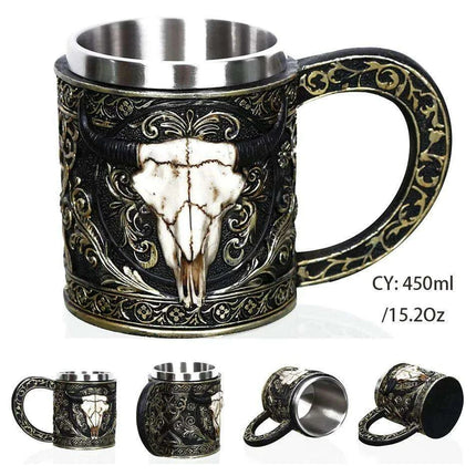 Skull Viking Pirate Tankard: Resin Steel Drinking Vessel & Decor Accent - Très Elite