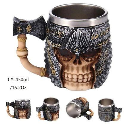 Skull Viking Pirate Tankard: Resin Steel Drinking Vessel & Decor Accent - Très Elite