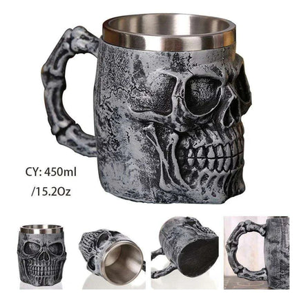 Skull Viking Pirate Tankard: Resin Steel Drinking Vessel & Decor Accent - Très Elite