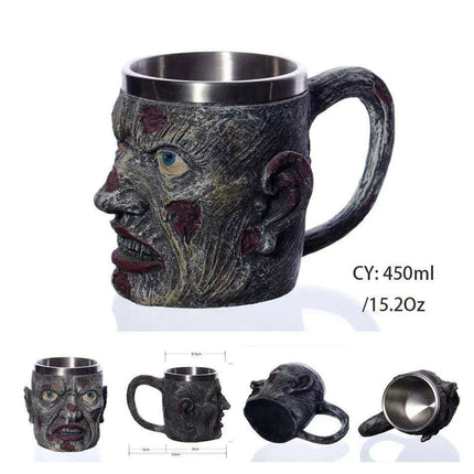 Skull Viking Pirate Tankard: Resin Steel Drinking Vessel & Decor Accent - Très Elite