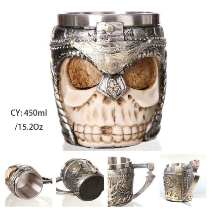 Skull Viking Pirate Tankard: Resin Steel Drinking Vessel & Decor Accent - Très Elite