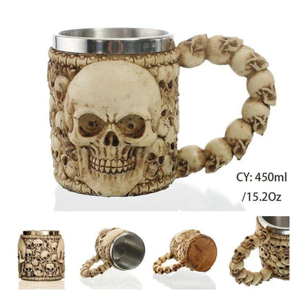 Skull Viking Pirate Tankard: Resin Steel Drinking Vessel & Decor Accent - Très Elite