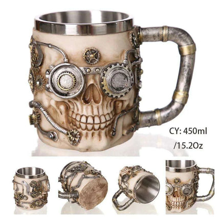 Skull Viking Pirate Tankard: Resin Steel Drinking Vessel & Decor Accent - Très Elite
