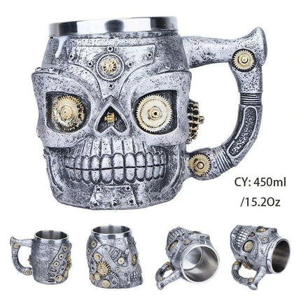Skull Viking Pirate Tankard: Resin Steel Drinking Vessel & Decor Accent - Très Elite