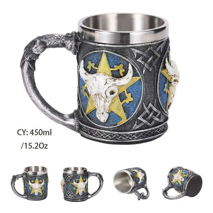 Skull Viking Pirate Tankard: Resin Steel Drinking Vessel & Decor Accent - Très Elite