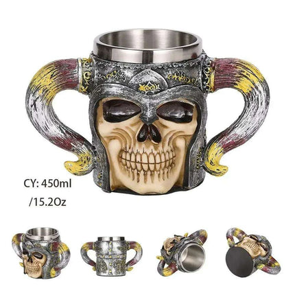 Skull Viking Pirate Tankard: Resin Steel Drinking Vessel & Decor Accent - Très Elite