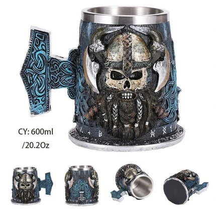 Skull Viking Pirate Tankard: Resin Steel Drinking Vessel & Decor Accent - Très Elite