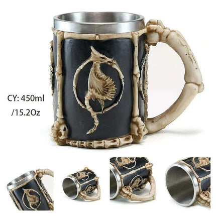 Skull Viking Pirate Tankard: Resin Steel Drinking Vessel & Decor Accent - Très Elite
