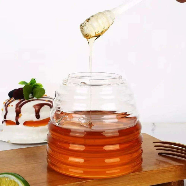 Sleek 15oz Glass Honey Dispenser with Dipper and Airtight Lid