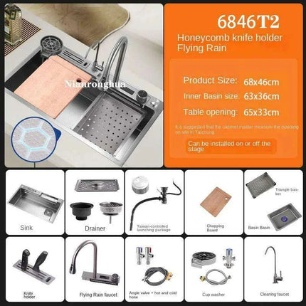 Sleek 304 Stainless Steel Waterfall Kitchen Sink Set with Touch-Control Faucet - Above Counter Installation- Très Elite- Très Elite