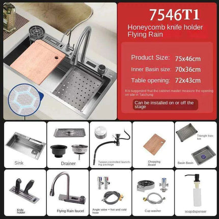 Sleek 304 Stainless Steel Waterfall Kitchen Sink Set with Touch-Control Faucet - Above Counter Installation- Très Elite- Très Elite