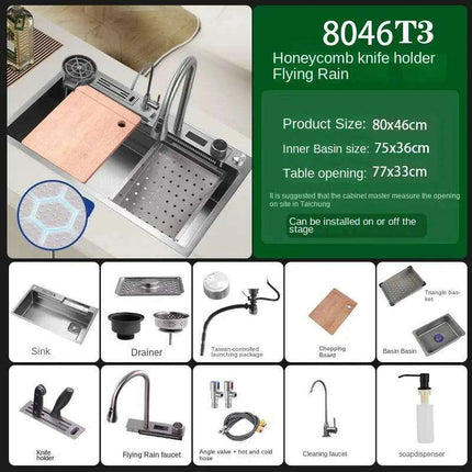 Sleek 304 Stainless Steel Waterfall Kitchen Sink Set with Touch-Control Faucet - Above Counter Installation- Très Elite- Très Elite