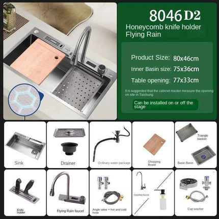 Sleek 304 Stainless Steel Waterfall Kitchen Sink Set with Touch-Control Faucet - Above Counter Installation- Très Elite- Très Elite