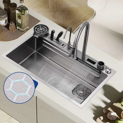 Sleek 304 Stainless Steel Waterfall Kitchen Sink Set with Touch-Control Faucet - Above Counter Installation - Très Elite