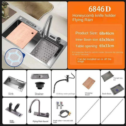 Sleek 304 Stainless Steel Waterfall Kitchen Sink Set with Touch-Control Faucet - Above Counter Installation - Très Elite
