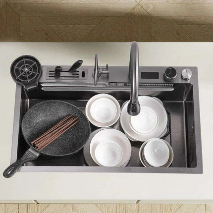 Sleek 304 Stainless Steel Waterfall Kitchen Sink Set with Touch-Control Faucet - Above Counter Installation - Très Elite