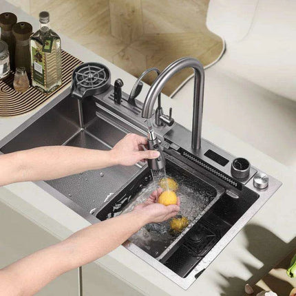 Sleek 304 Stainless Steel Waterfall Kitchen Sink Set with Touch-Control Faucet - Above Counter Installation - Très Elite