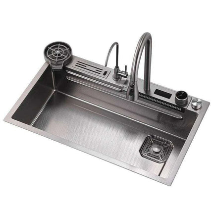 Sleek 304 Stainless Steel Waterfall Kitchen Sink Set with Touch-Control Faucet - Above Counter Installation - Très Elite