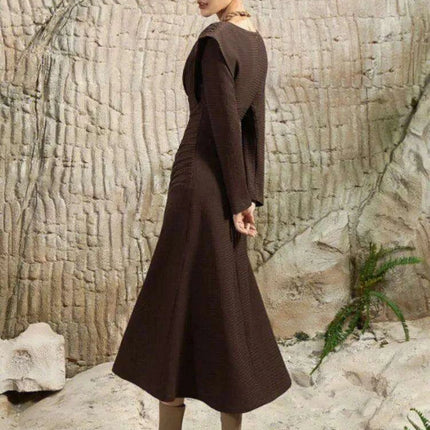 Sleek Asymmetrical V-neck Brown Evening Dress - Très Elite