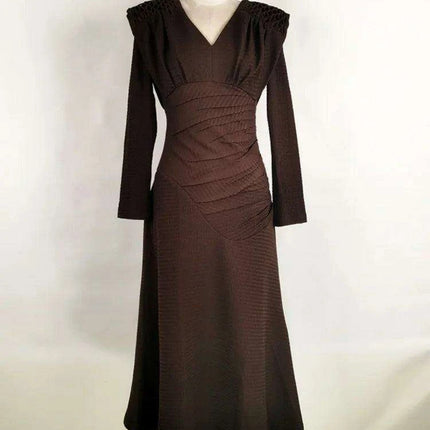 Sleek Asymmetrical V-neck Brown Evening Dress - Très Elite