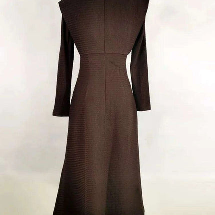 Sleek Asymmetrical V-neck Brown Evening Dress - Très Elite
