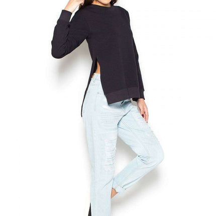 Sleek Black Cotton Blouse with Trendy Side Slits for Effortless Style - Très Elite