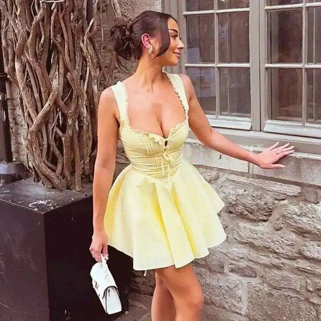 Sleek Black Cut-Out Mini Dress with Fashion-Forward Lace-Up Details